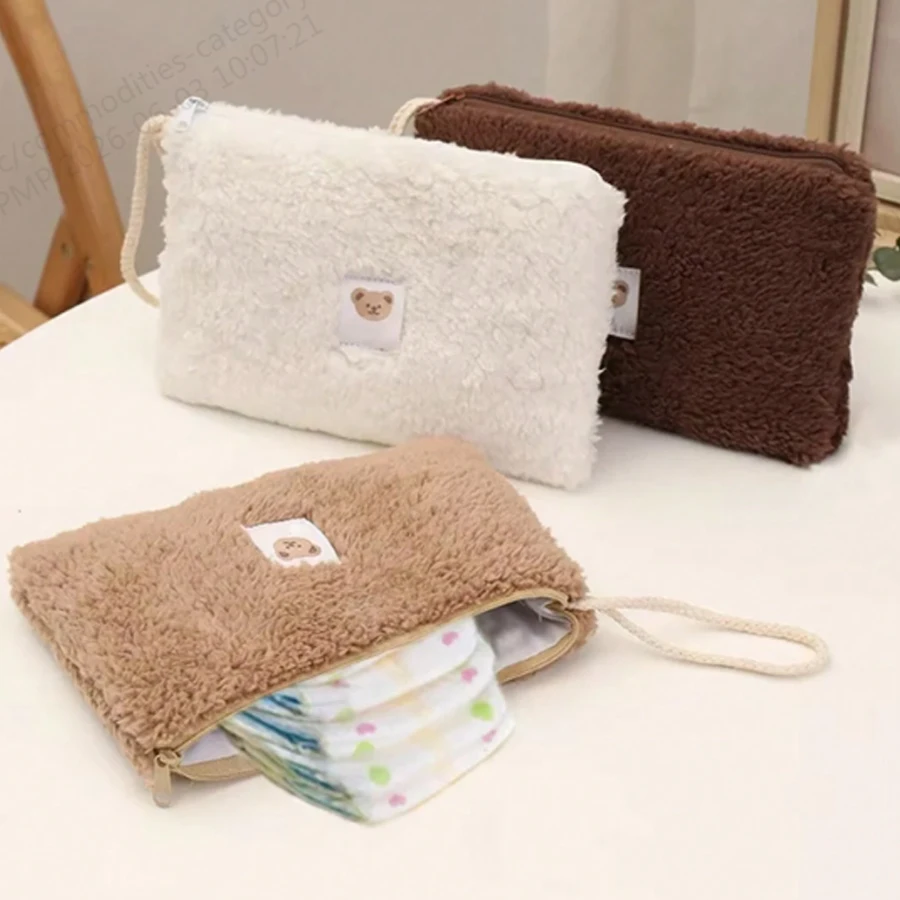 Cute Fluffy Bear Cosmetic Bag Multi-functional Large Capacity Storage Bag Portable Diaper Organizer
