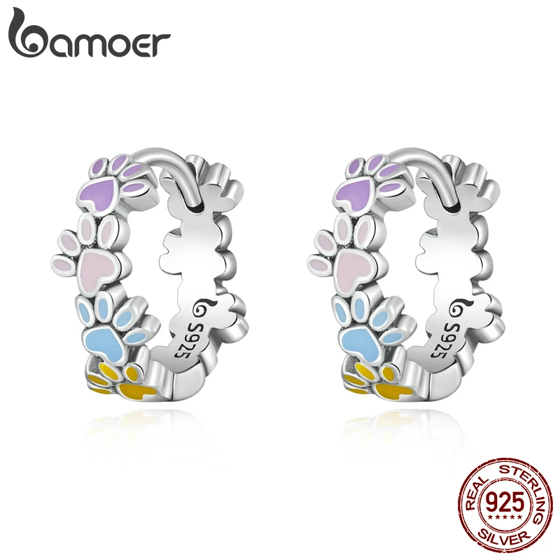 

Bamoer 100% 925 Sterling Silver Colorful Cute Paws Ear Buckles for Women Sterling Silver Earrings Jewelry Party Gift