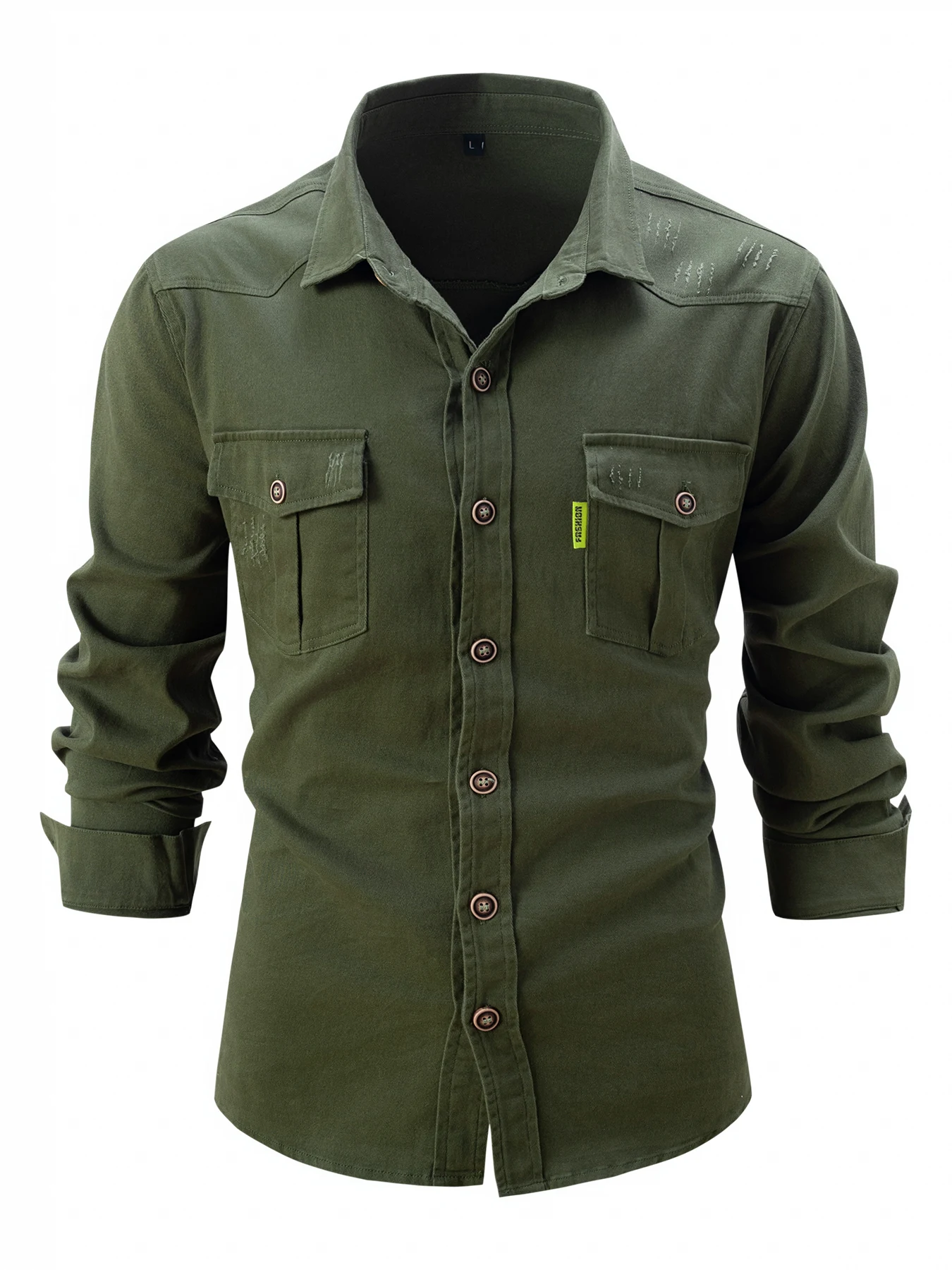 2023 Spring and autumn design brand tooling jacket long sleeve men's shirt fashion slim military casual washed cotton shirt