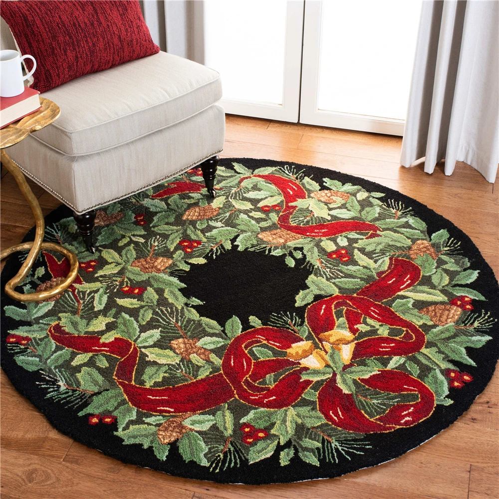 

CLOOCL Christmas Round Carpets Vintage Poster Wreath 3D Printed Flannel Carpet For Living Bed Room Area Rugs Xmas Home Decor