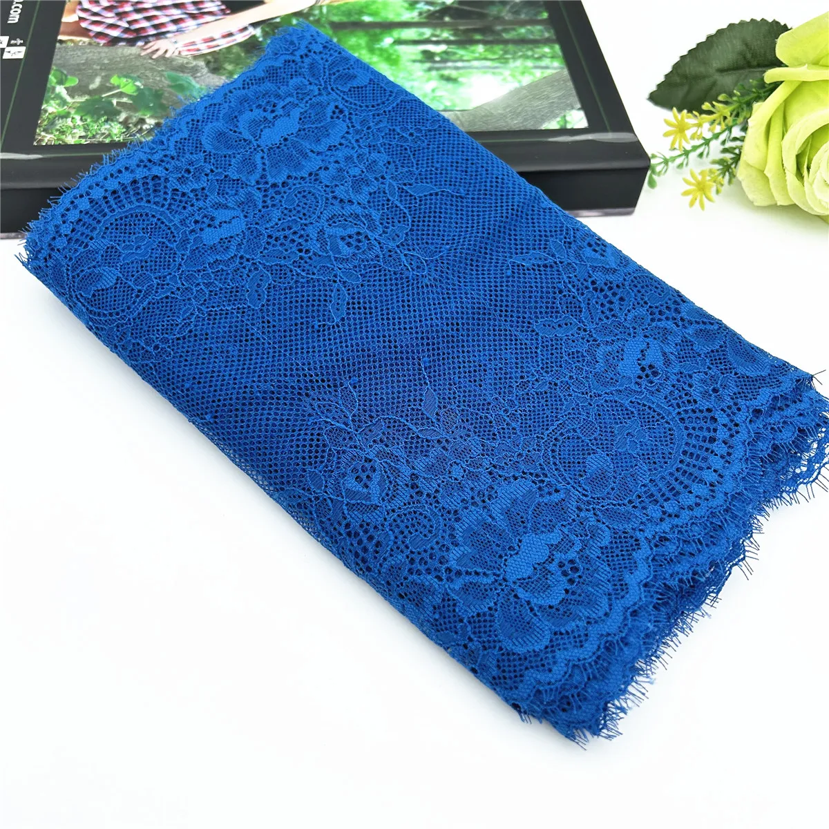 3y/lot Width 22cm Dark Blue Elastic Stretch Lace Trim 4