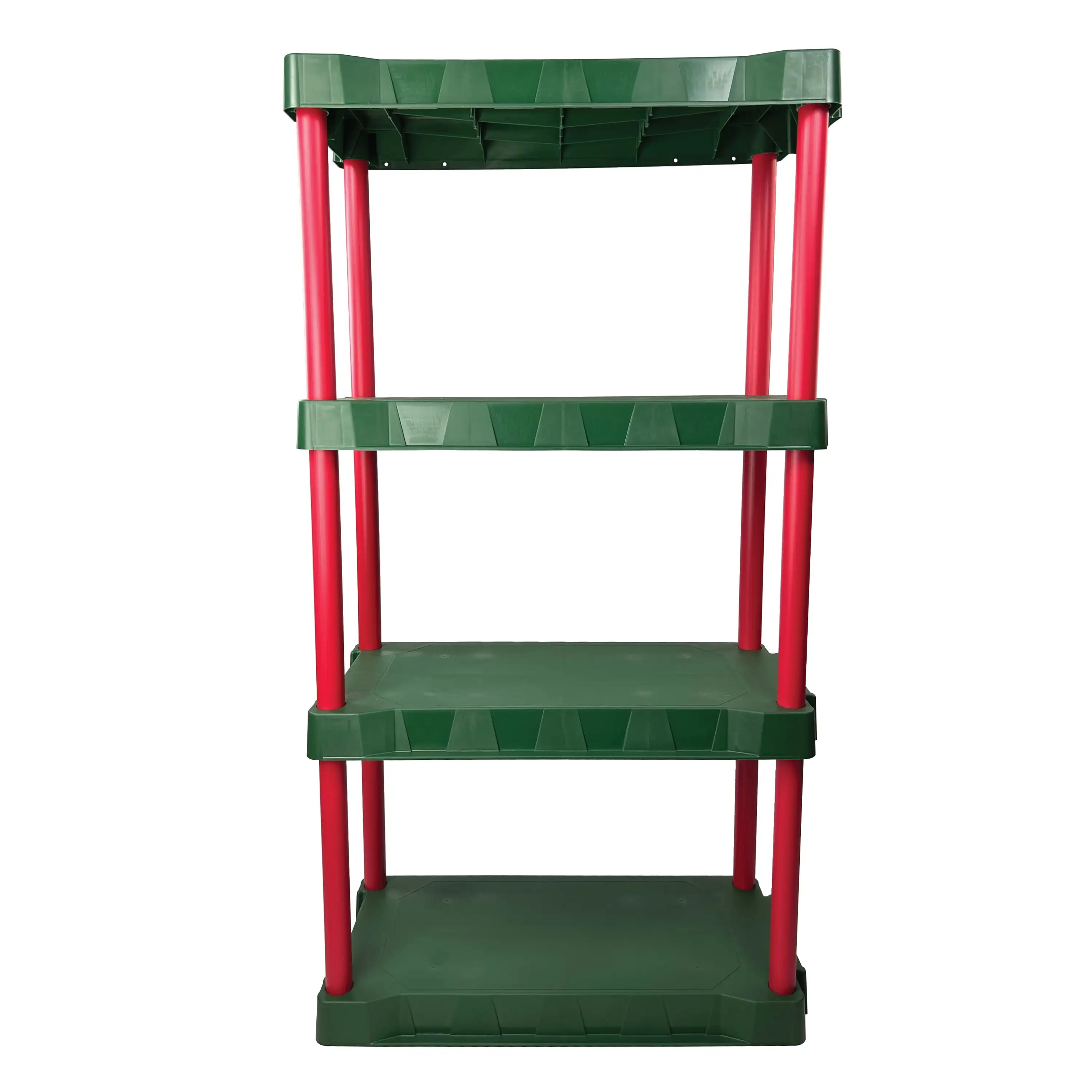 

Santa's Little Shelves 13.88"D x 30"W x 56.2"H 4 Shelf Plastic Garage Storage Shelves, Red and Green, Adult