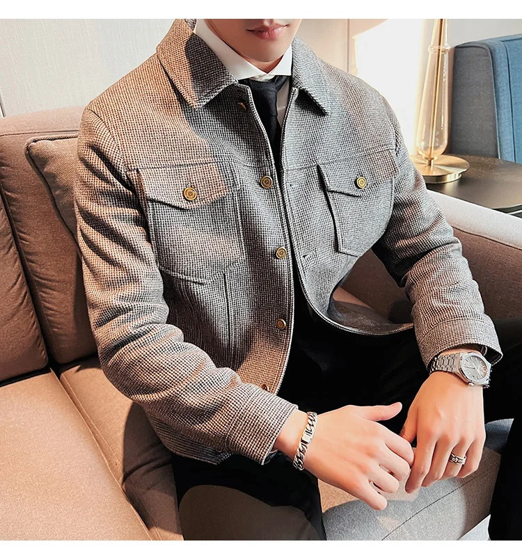 ジャケット・アウター PHENOMENON HOUNDSTOOTH STAND COLLAR JKT Vintage 90's MEN'S JAC Houndstooth Pattern Button Collared