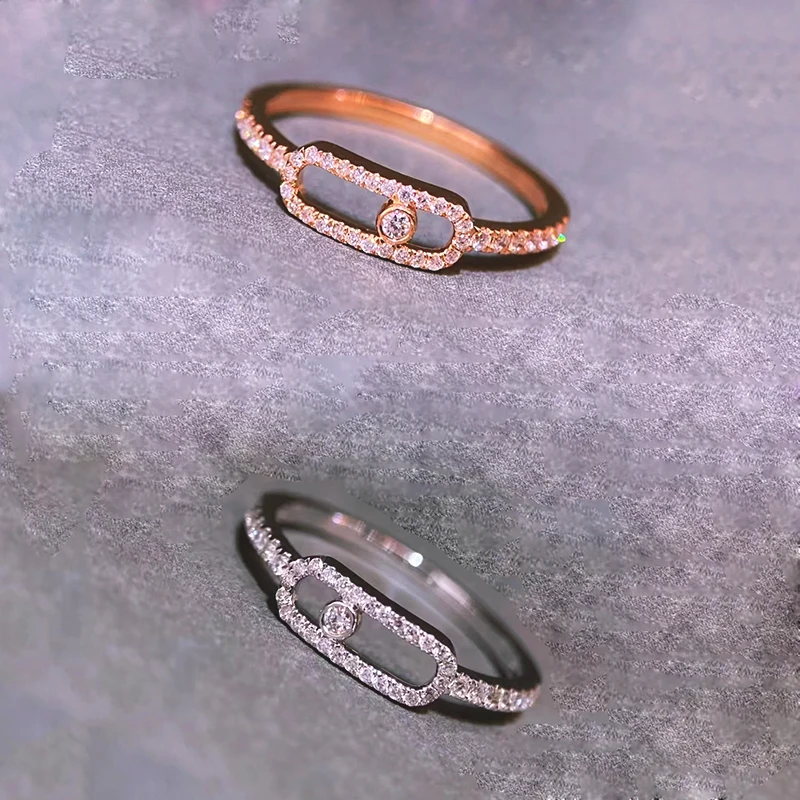High quality 925 sterling silver exquisite fashion single diamond sliding ring Ladies luxury jewelry Christmas Valentine gift 2