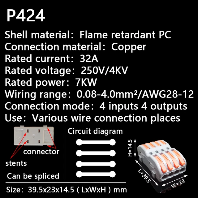 Mini Fast Wire Cable Connectors Universal Compact Conductor Spring Splicing Wiring Connector Push-in Terminal Block P421 F12 P424