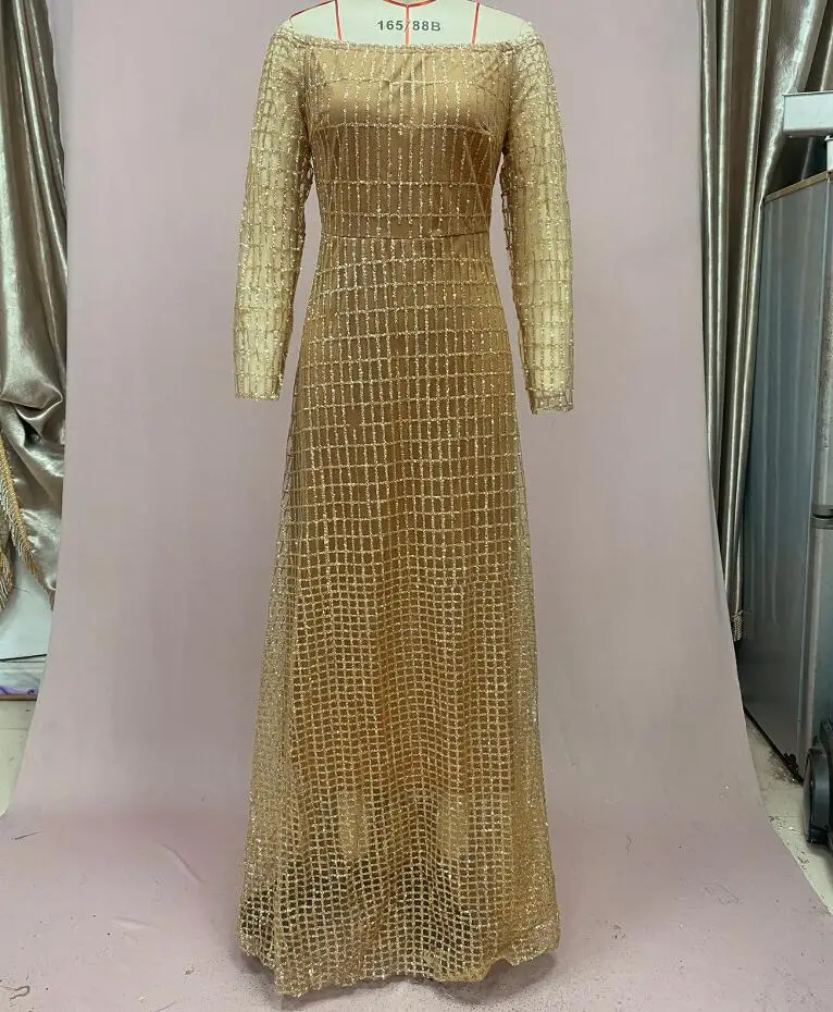 

Spring New Sequin Long Sleeved Strapless Solid Color Dress For Women