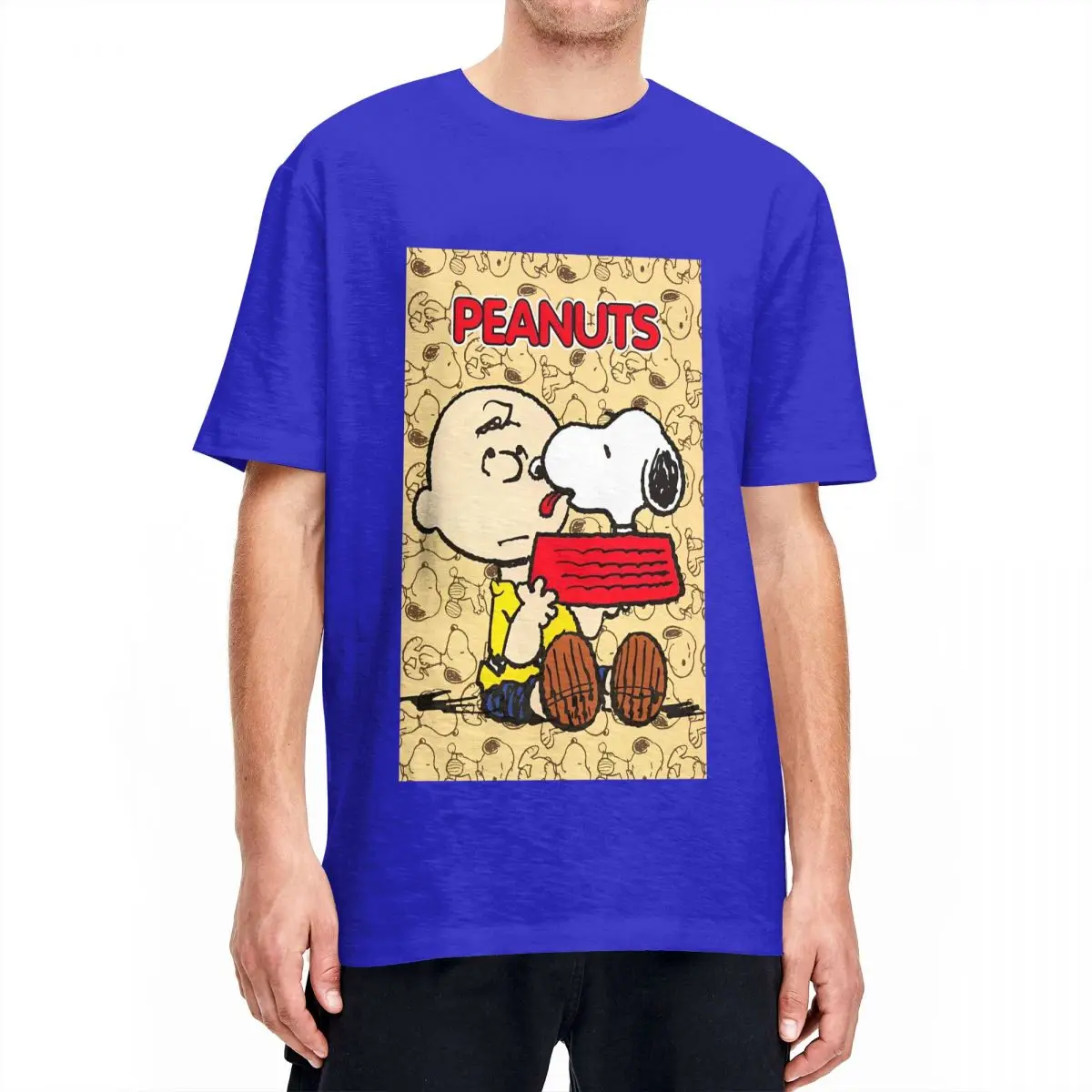 thumbnail image 1 of Camisetas de hombre de Peanuts, Charlie Brown y Snoopy, lindas camisetas de algodón con diseño de cómic, camiseta de manga corta Y2K, camiseta de cuello redondo, talla grande, 1 of 5