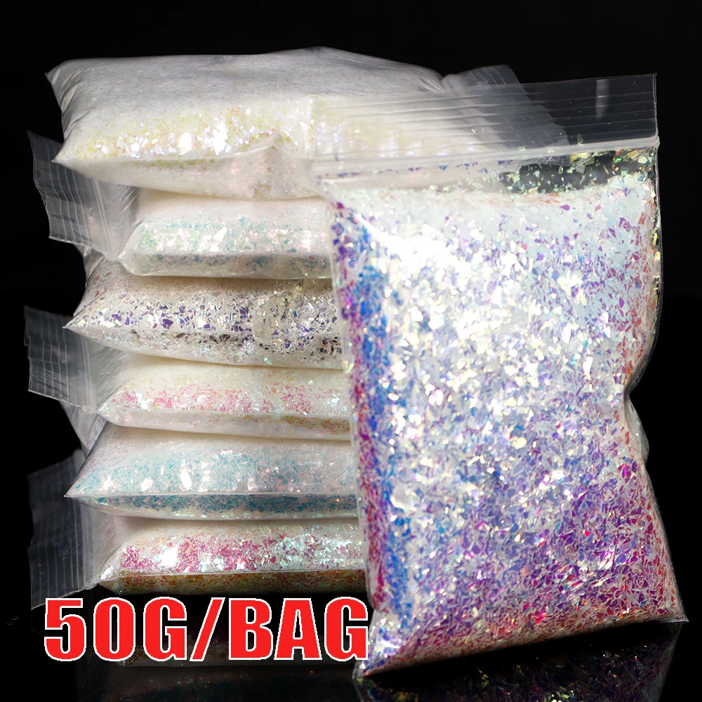 50g/bag White Iridescent Nail Glitter Sequins Transparent Irregular Aurora Paillette 3D Shell Flakes For Manicure Decoration nail glitter nail decoration nail decorations nail flakes