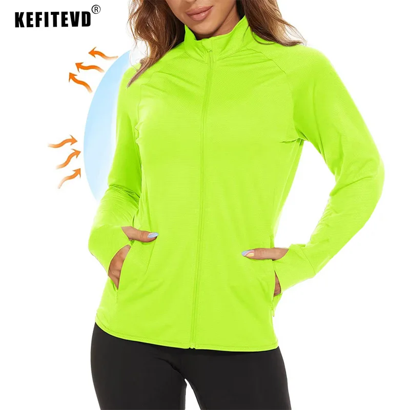 KEFITEVD UPF 50+ Long Sleeve Shirts Women's UV/Sun Protection Full Zip Jackets Lightweight Hiking Shirts Athletic Running Jacket 2
