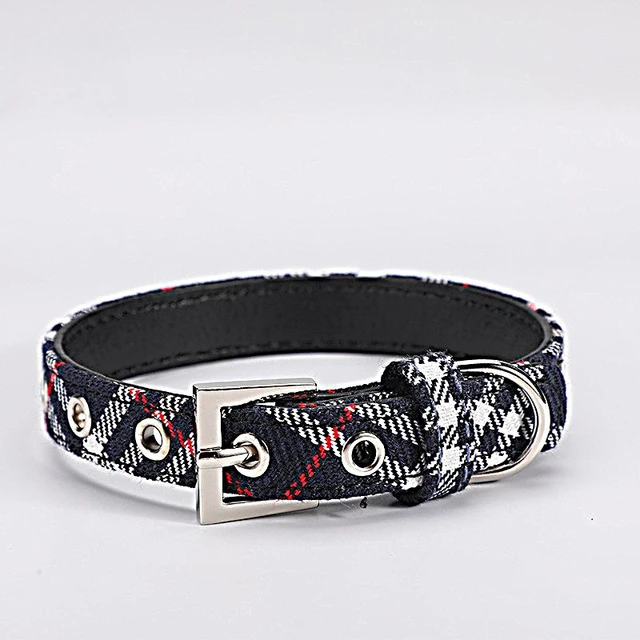 Pet collar plaid cloth dog collar classic PU dog walking dog pet supplies four seasons outing 5