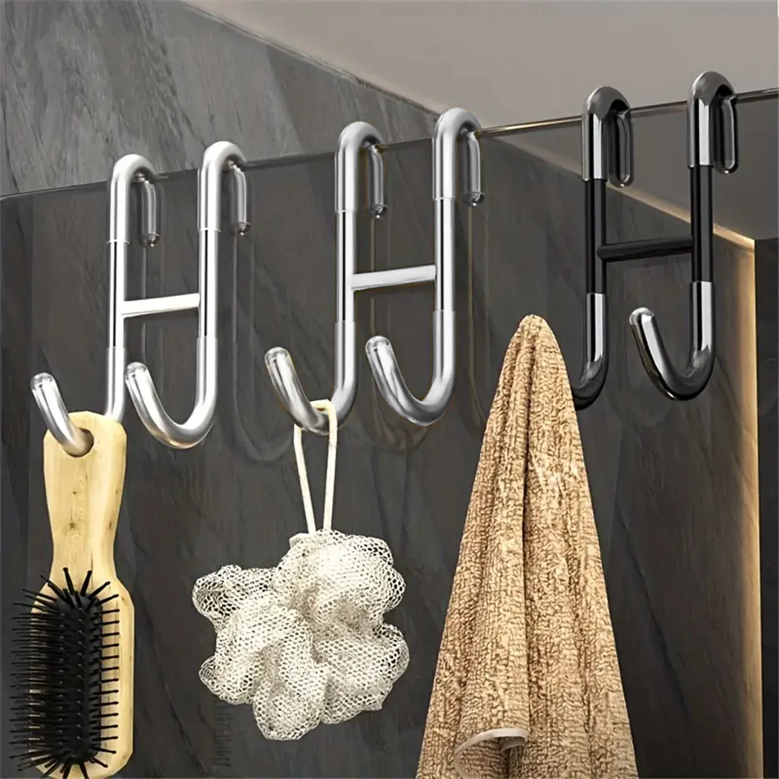 Towel Holder Shower Towel Rack Stainless Steel Over Glass Door Shower Door Back Shower Towel Rack S-Shape Bathroom Bathrobe Hanger Holder Hooks