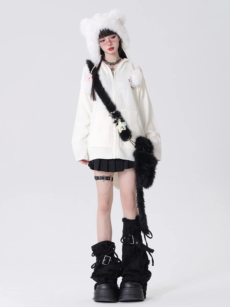 ReddaChic Acubi 패션 여성용 레그 워머, 블랙 데님 크로스 스티치 벨트 붕대, 무릎 긴 양말, Y2k 일본 소녀 부츠 커버