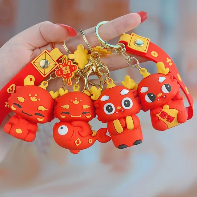 Porte-clés dragon en PVC pour garçon, pendentif année du dragon, porte-bonheur,  mini taille, porte-clés zodiaque, mignon dragon rouge, pendentif beurre,  1PC, 4 options - AliExpress