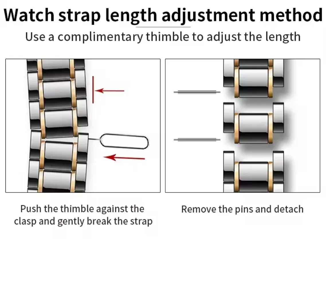 Elegant Ceramic and Metal Wristband, 20mm-22mm,