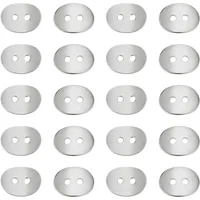 20pcs 304 Stainless Steel Sewing Button Curved Flat Oval Buttons with 2-Hole for Bracelet Making and Crafting 14x10x1mm Hole 2mm 1