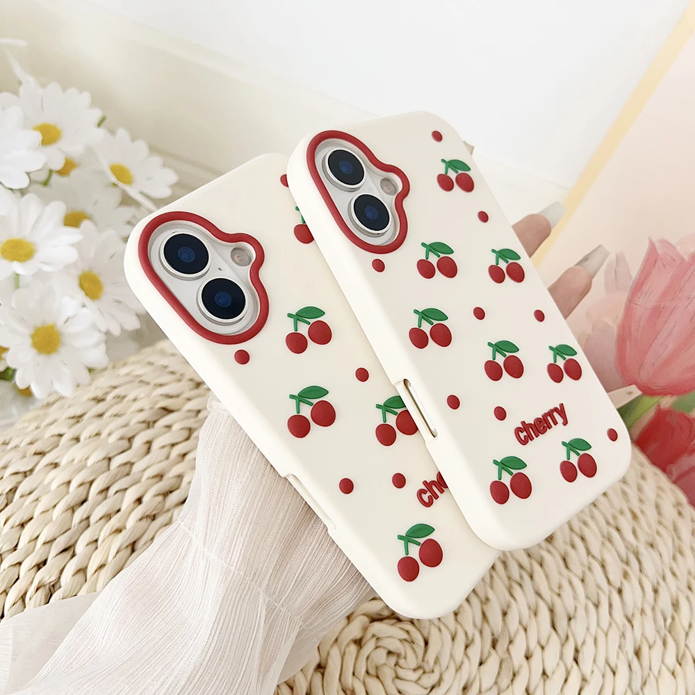 Kawaii 3D Cherry Fruit Phone Case – Cartoon Shock-Proof Soft Silicone Back Cover