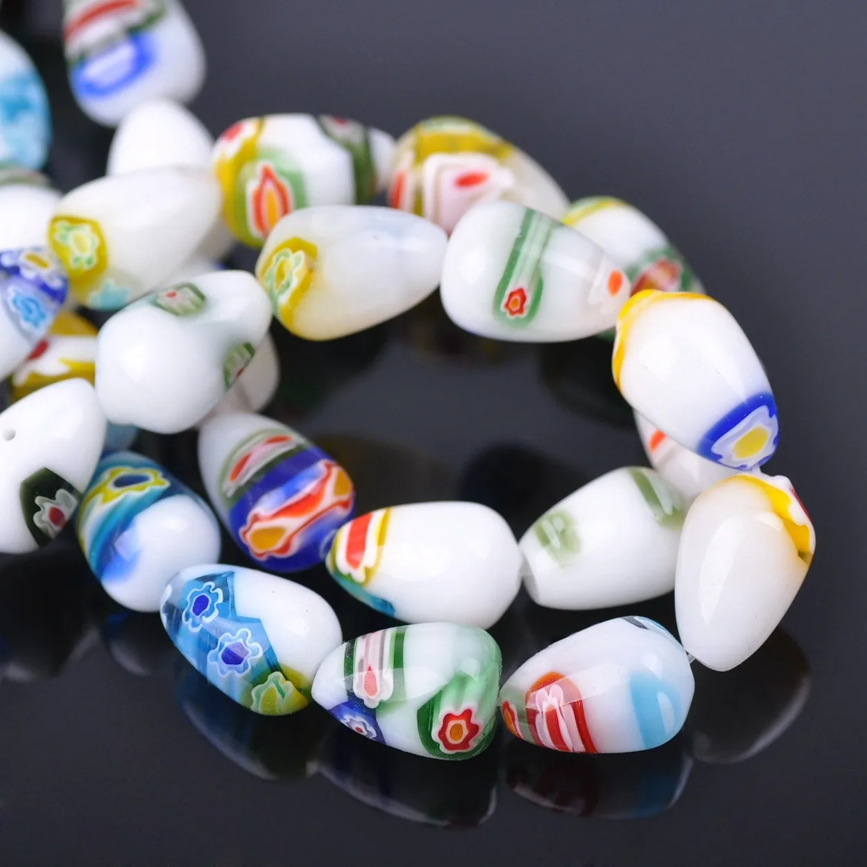 10pcs Random Mixed Flower Patterns 10x14mm Teardrop Shape Millefiori Glass Lampwork Loose Beads For Jewelry Making DIY Findings 10pcs 10mm random mixed colors round crystal glass ball