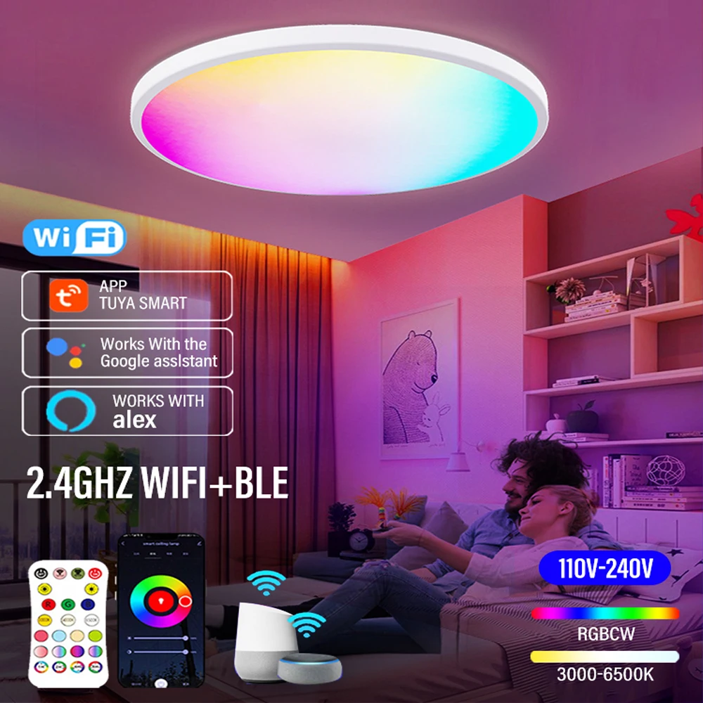 NewRGBCeilingLightDimmableTuyaWifiSmartLEDLightingRGBCWWW