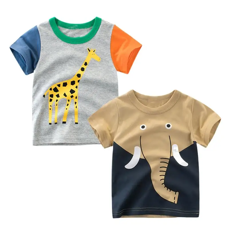 2-7y Summer Baby Boys T-Shirts Children's Clothing Birthday Gifts Animal Elephant Giraffe T shirts Kids Clothes