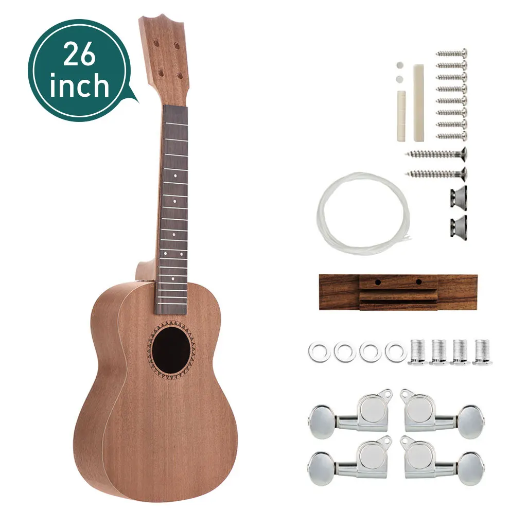 23 26 Inch DIY Ukulele Kit Sapele Wood Body Rosewood Fingerboard W/Tuning Pegs String Bridge Nut Hawaii Guitar Accessories SET ukulele set diy crafts kit