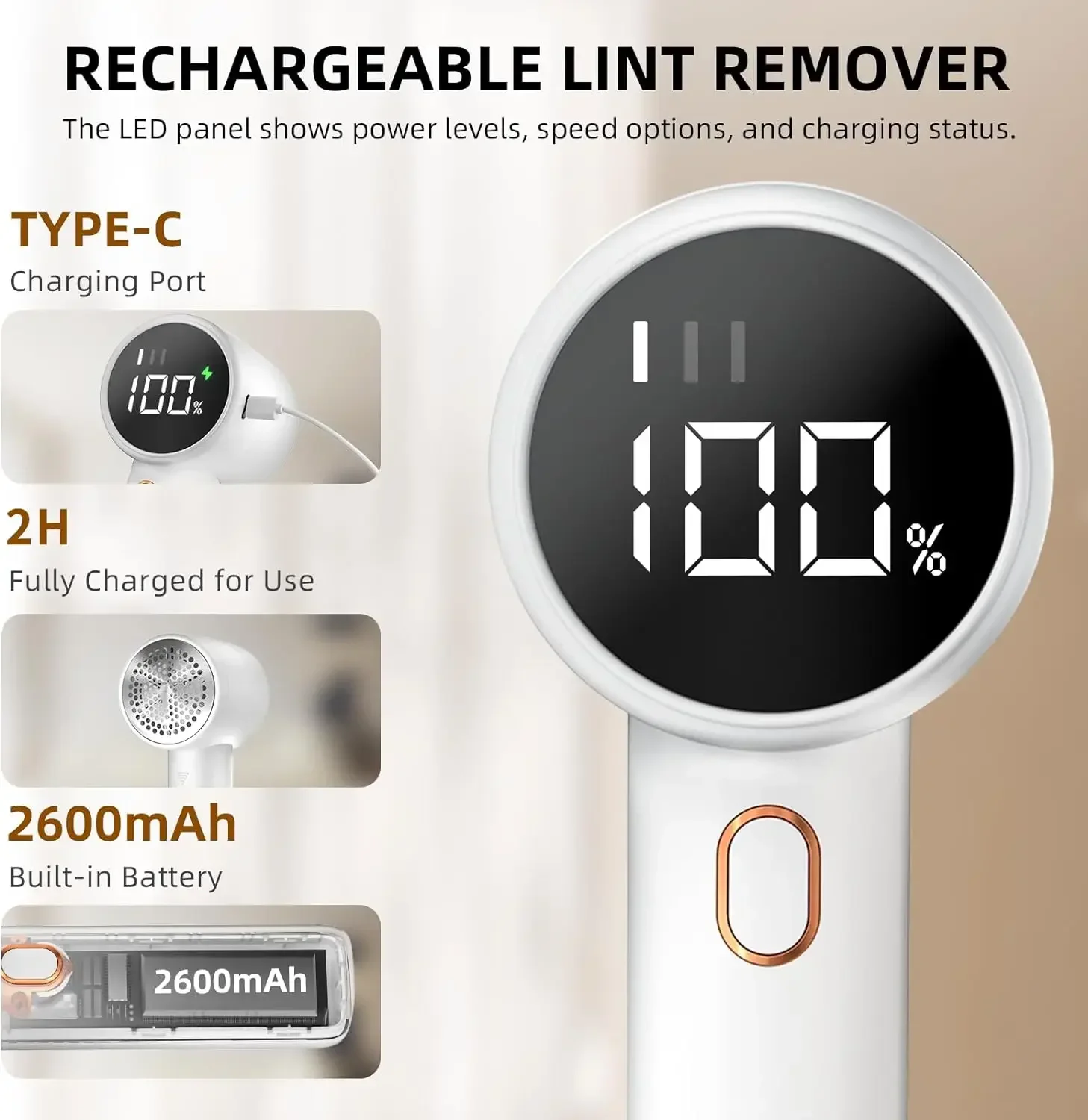 Fabric shaver rechargeable lint remover electric portable jumper remover LED displayRemoves pilling for clothes furniture sofas 6