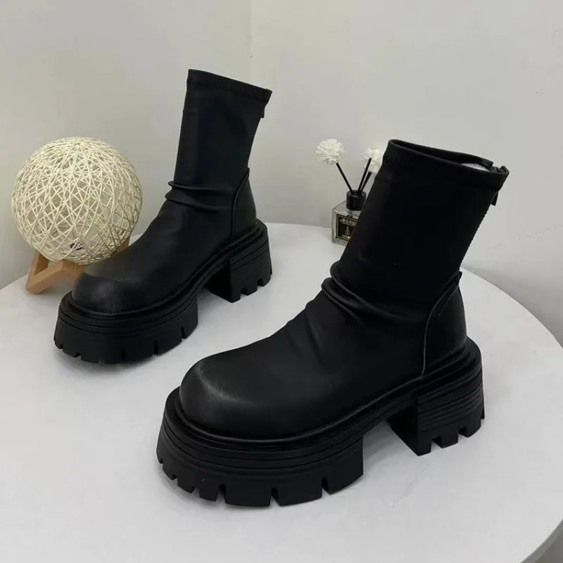 

Женская обувь 2023, высококачественные женские ботинки на молнии, модные современные плиссированные ботинки, женские ботильоны с круглым носком и ремешком на каблуке