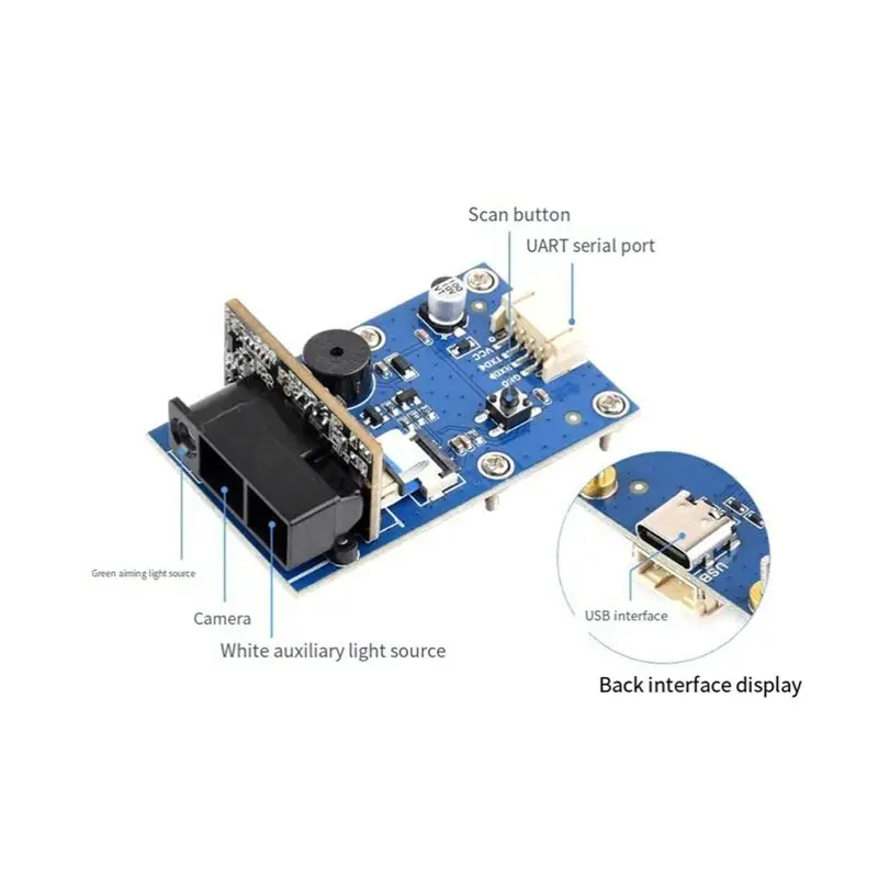 Waveshare USB/UART 인터페이스 바코드 스캐너 모듈 QR 코드 인식 다용도 애플리케이션을 위한 컴팩트 디자인