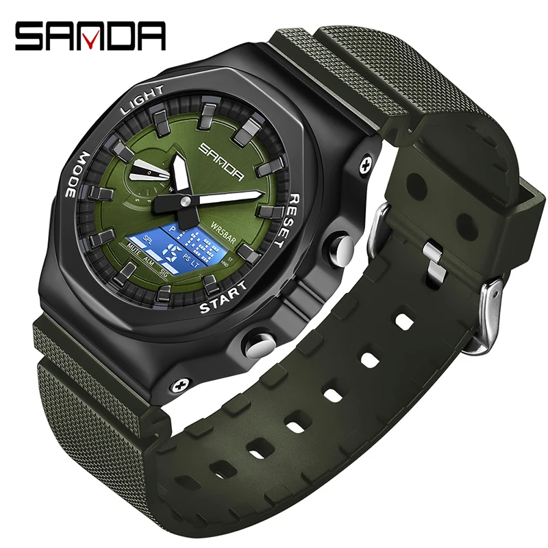 SANDA Multifunctional LED Light Digital Sport Watch Mens Casual Stopwatch Clendar Clock 50M Waterproof Wristwatches reloj hombre