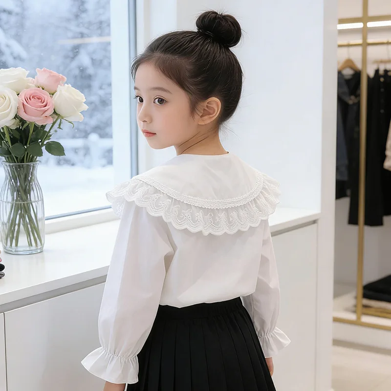 여아 셔츠 봄 2026 코튼 루즈핏 아동용 긴팔 스윗 자수 인형 칼라 블라우스 키즈 아동 상의 의류