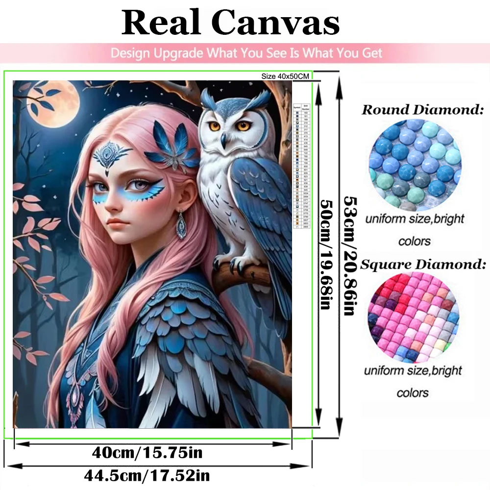 New Sale 5D Diamond Painting Woman Tiger Night Moon Owl Full Square Round Drill Animal Cross Stitch Fairy Mosaic Embroidery