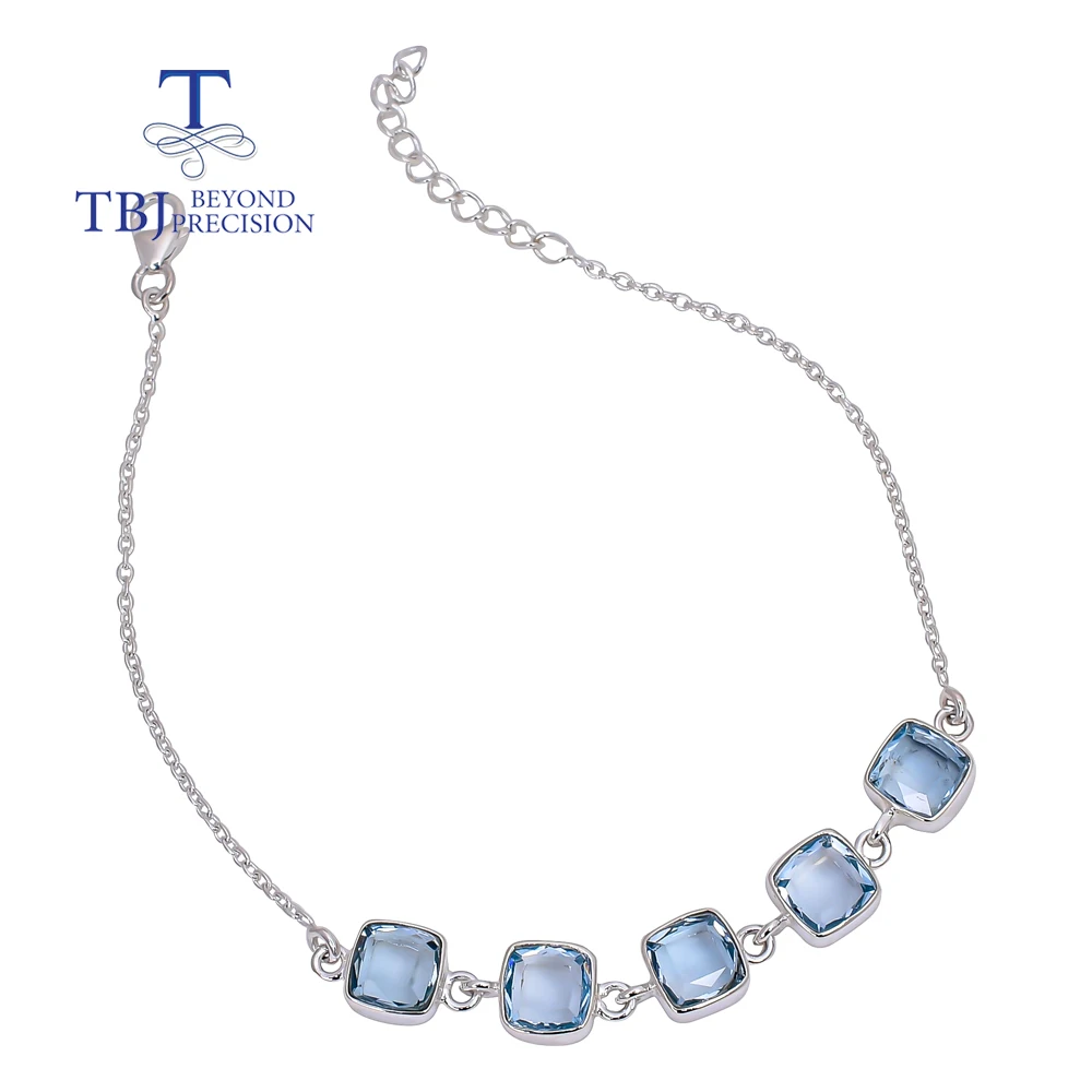 

Handmade Jewelry 925 Sterling silver Bracelet natura sky blue topaz cu7mm gemstone bezel setting fine jewelry for women gift