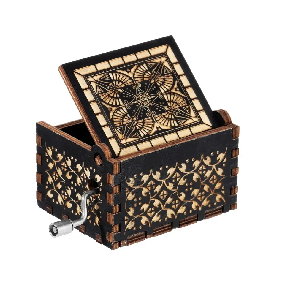 Black Wooden Music Box Hand Cranked Movement You are My Sunshine Gifts for Children Birthday Present  Home Office Decoration 4