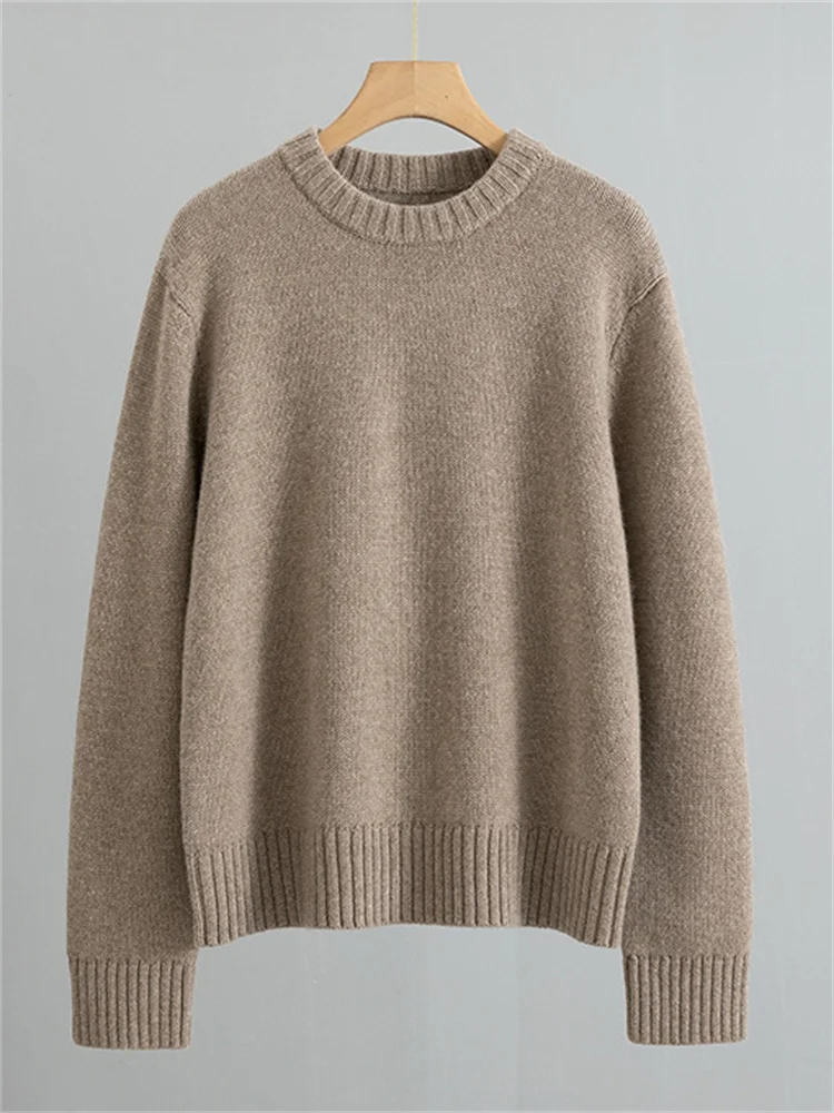 Women's 100% Cashmere Thickened Knit Sweater Round Neck Back Stitching Design Ladies Long Sleeve Knitwear Tops for Winter New 2