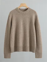 Women's 100% Cashmere Thickened Knit Sweater Round Neck Back Stitching Design Ladies Long Sleeve Knitwear Tops for Winter New 2