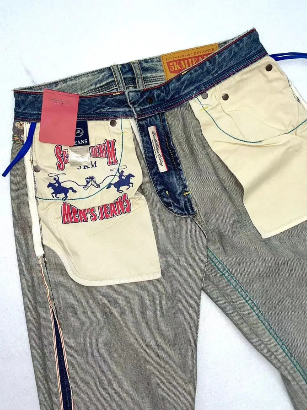 11oz 100% Cotton Washed Red Selvedge Denim Jeans for Men High Quality Light Blue Tapered Straight Pants 2024 Summer Vintage 512 4
