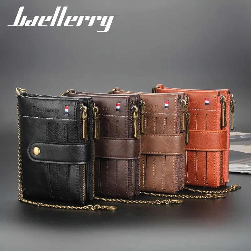 Classics Men RFID Leather Wallet Pocket Double Zipper Moneybag Multi-Function ID Bank Card Holder Coin Purse Male Business Gift