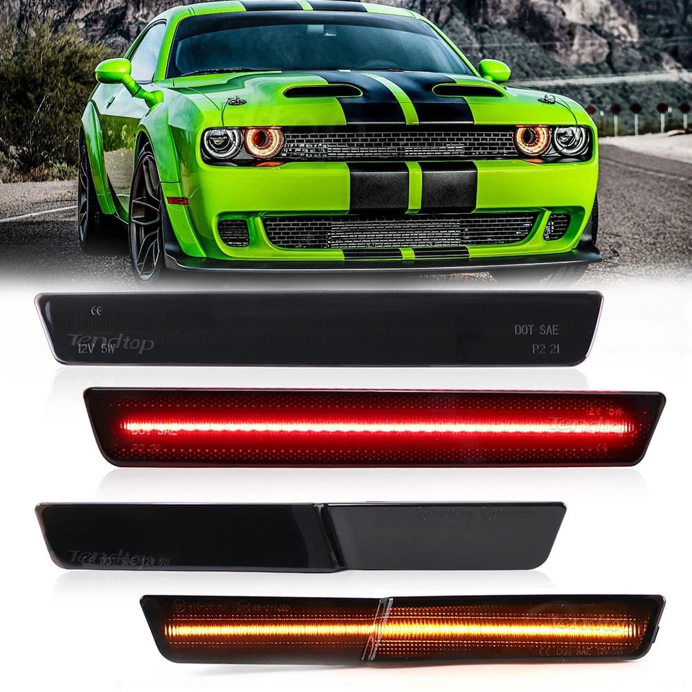 

LED Side Marker Light Front Amber Rear Red Bumper Lamp For 2018-2022 Dodge Challenger SRT Hellcat Widebody Signal Parking Lights