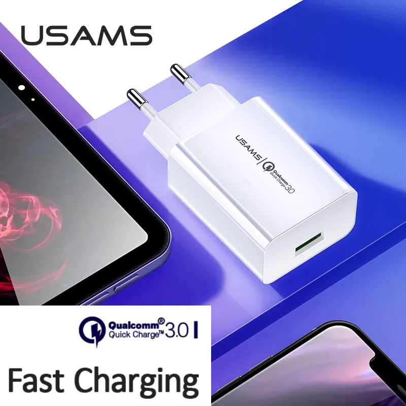 

USAMS T22 18 Вт QC 3,0 дорожное зарядное устройство для телефона с европейской вилкой, быстрое зарядное устройство USB для iPhone 11 X Xs Xr Huawei Samsung Xiaomi Redmi