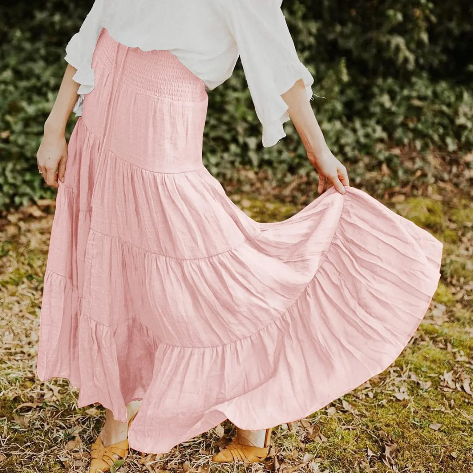 

Elegant High Waist Half Skirts Women Summer Pleated A-line Boho Maxi Skirt Lady Autumn Casual Beach Streetwear faldas para mujer