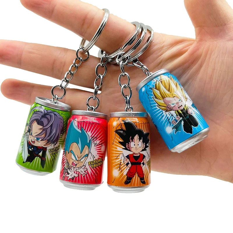 

1Pc Anime Dragon Ball Z Figure Keychain Son Goku Kakarotto Vegeta Trunks Super Saiyan Cans Keyring PVC Collectible Model Toy