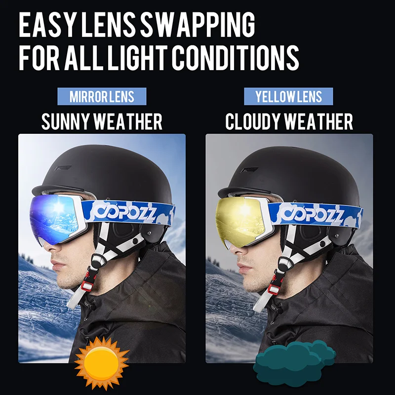 COPOZZ Professional Magnetic Ski Goggles Adult Anti-fog Ski Glasses UV400 Protection Snow Snowboard Goggle Eyewear 6