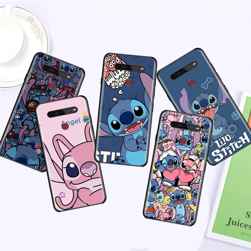 Disney Art Stitch Angel Cool Per Lg Q60 V60 V50S V50 V40 V30 K92 K71 K61 K51S K41S K50S K22 G8 5G Cassa Del Telefono Posteriore Nera