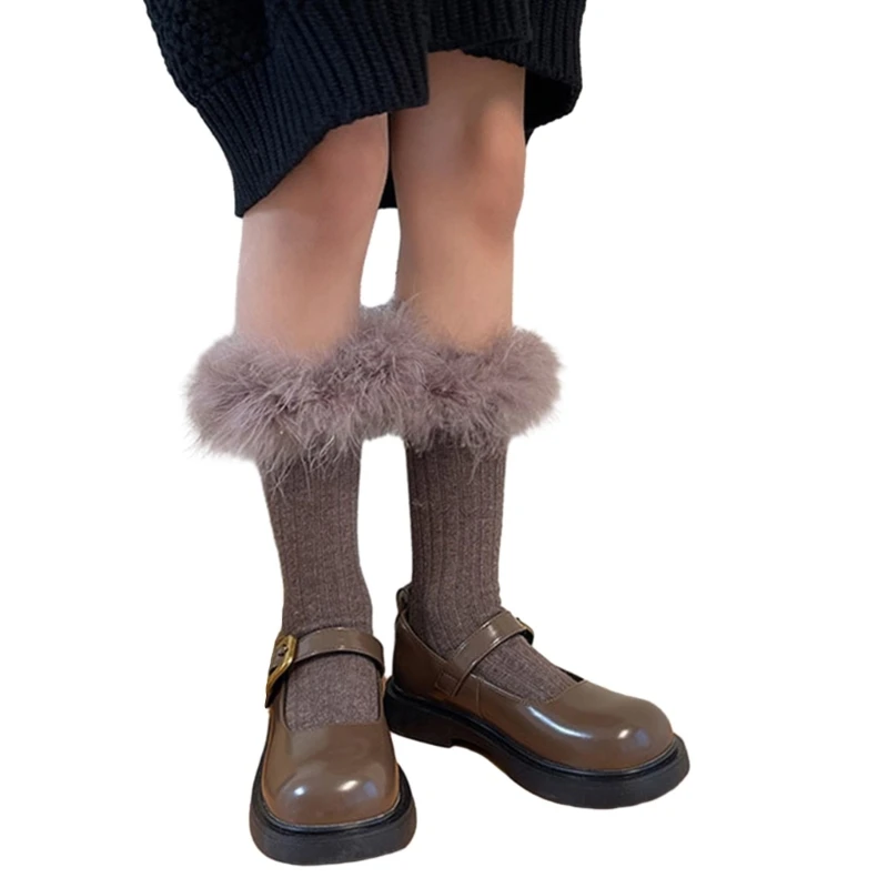 1 Pair Children's Feathered Socks Lace Trimmed Knee High Piled Up Socks for Daily Wear Parties and Dance Performances children knee high socks children items