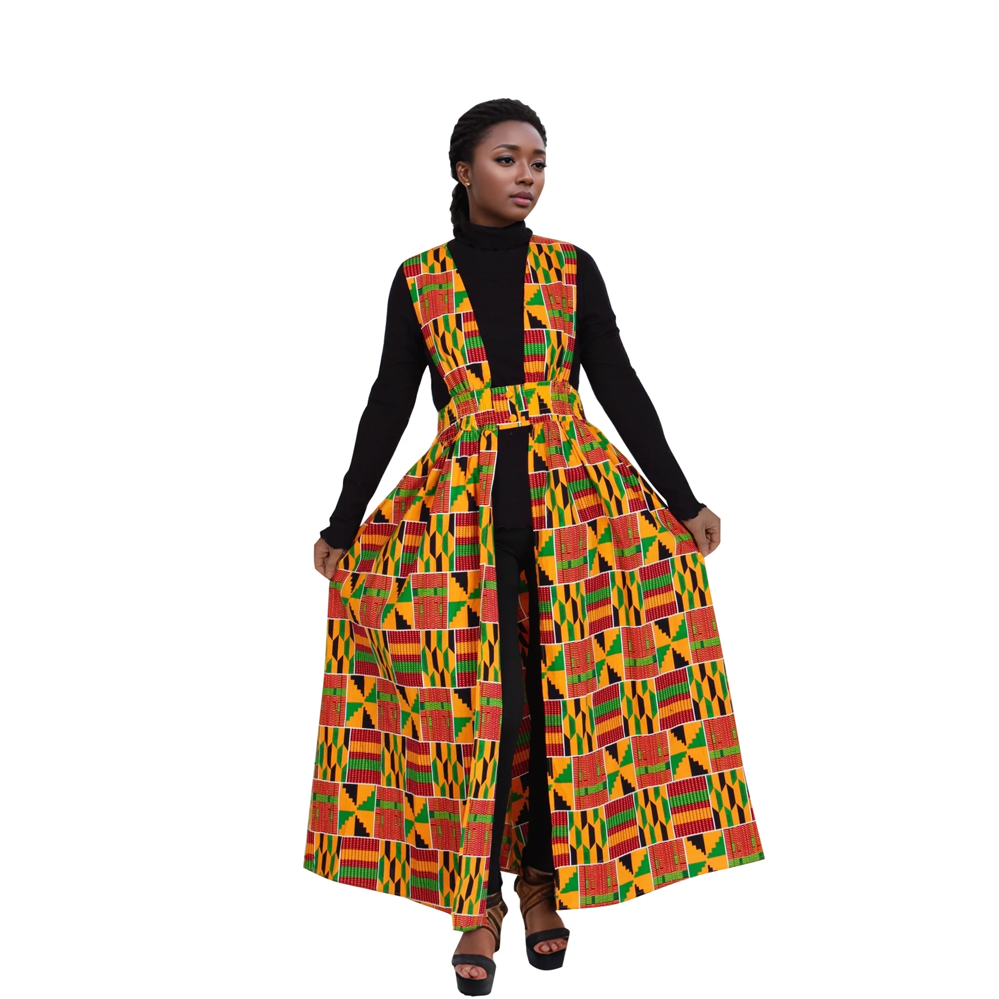African Print Long Kaftans Dress for Women Sleeveless Vest Dresses Traditional African Design Party Clothing WY11071
