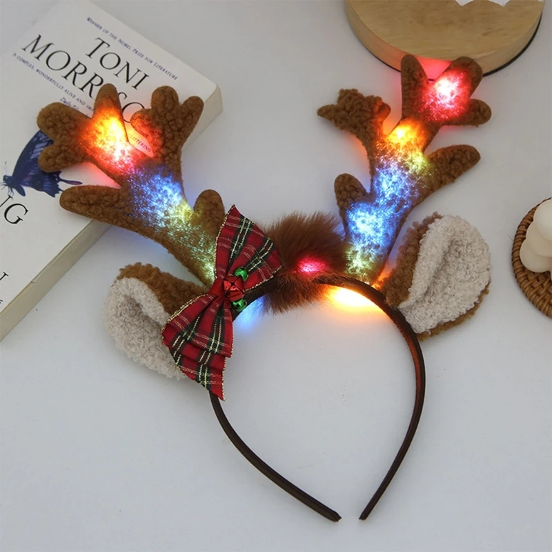 

Sweet Christmas Party Women Light Up Live Broadcast Hairband Antlers Headbands Colorful Glowing Hair Hoop