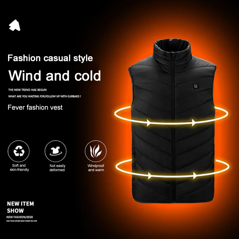 

New Men USB Infrared Heating Vest Jacket Flexible Electric Thermal Clothing Waistcoat Outdoor Fishing Hiking Apparel Winter
