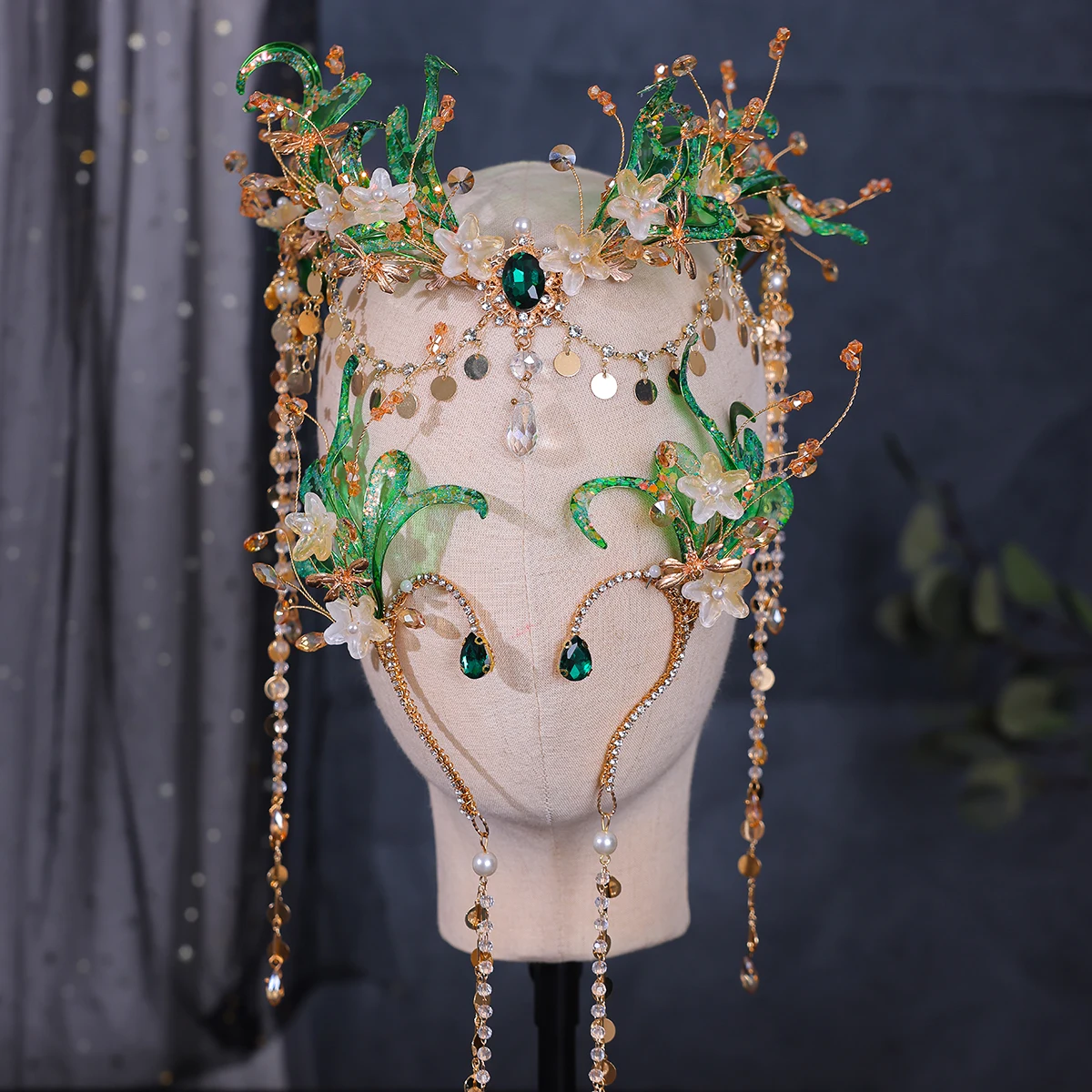 Exotic Mermaid Princess Hairband Crown Ancient Hanfu Bride Headdress Purple Green Red Fairy Tale Style Forehead Decoration