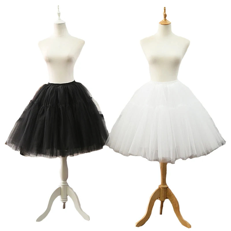 55CM Long Women Lolita Cosplay Petticoats White Black A-Line Puffy Tutu Skirt Ball Gown Crinoline Bridal Petticoats Underskirt