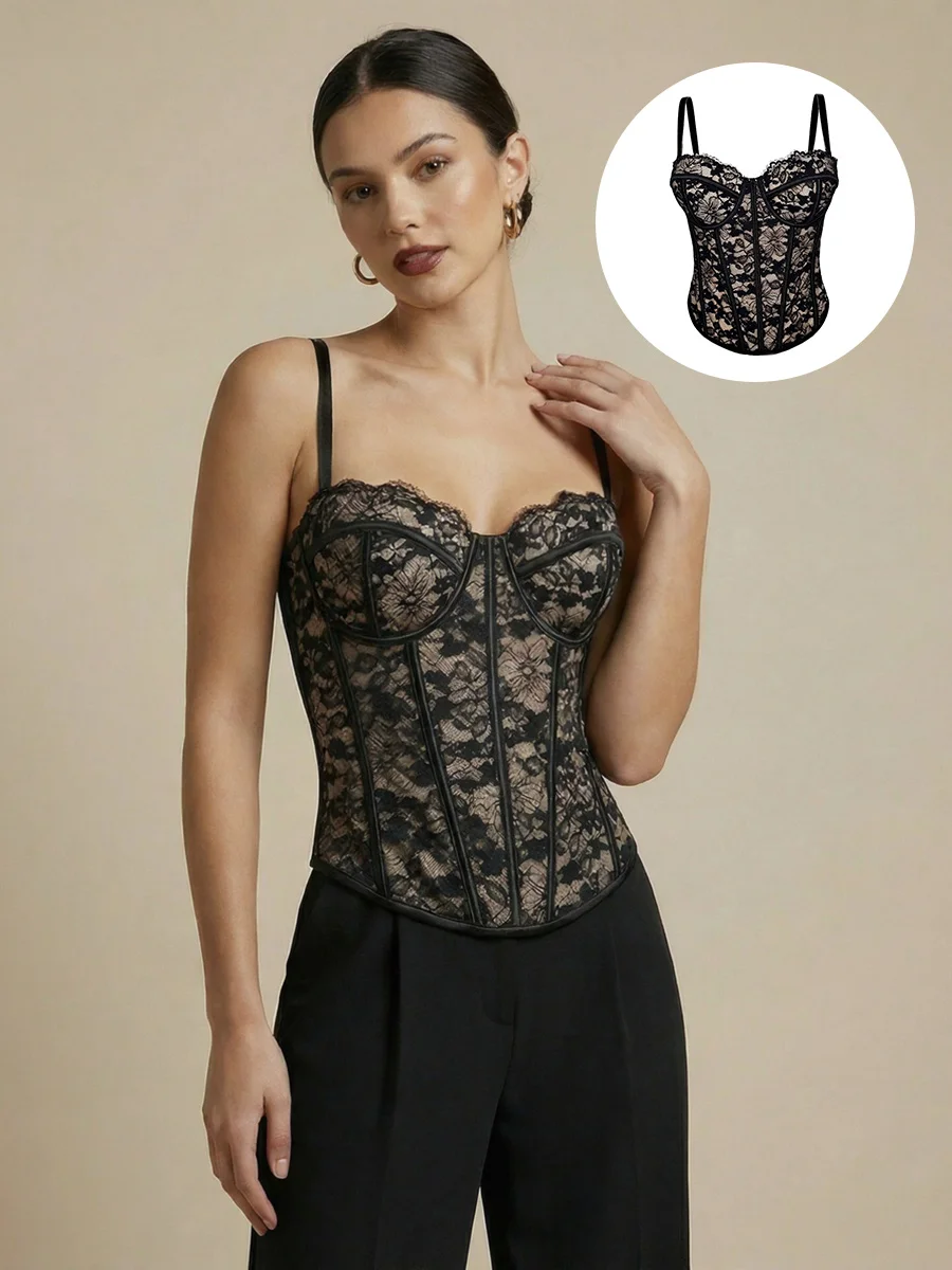Sexy Black Lace Camisole Retro Shaped Gathering Fishbone Corset Tops Corset Woman Corset Tops For Women