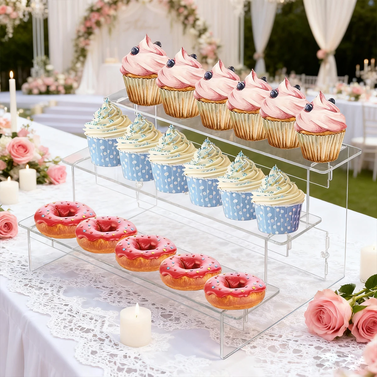 1pc transparent acrylic stepped dessert display rack perfume display rack is suitable shop cupcakes jewelry lipstick organizer